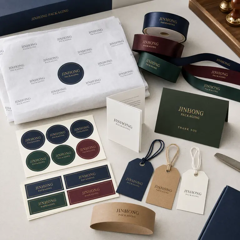 Custom branding packaging accessories including labels, ribbons and tags
