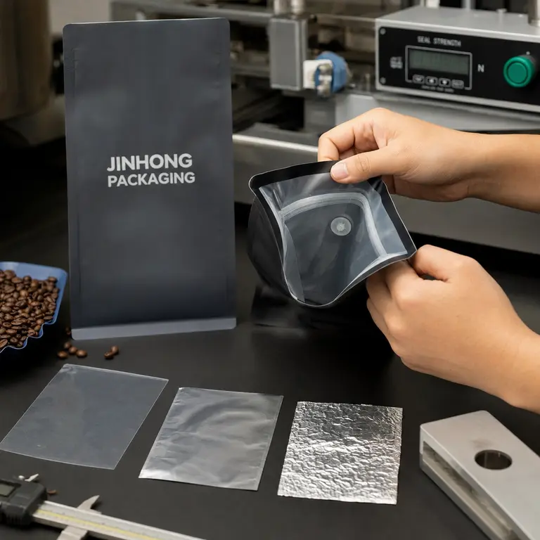 Coffee packaging valve and barrier materials