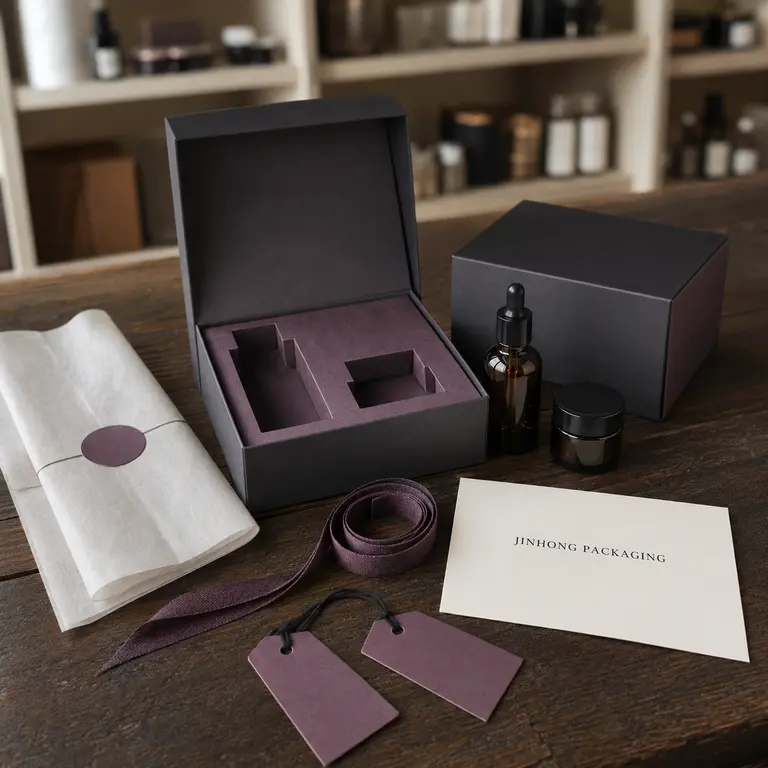 cosmetic packaging accessories with inserts ribbons tags and cards