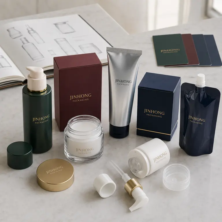Cosmetic packaging materials and refill system components