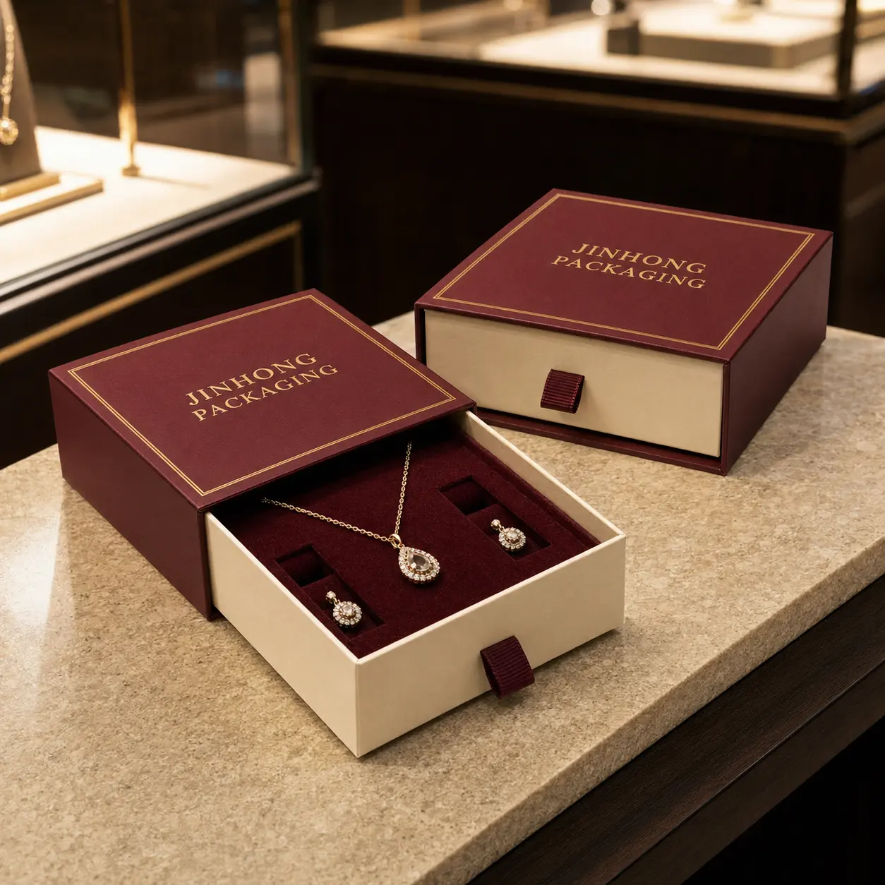 drawer custom rigid boxes with fitted jewelry inserts