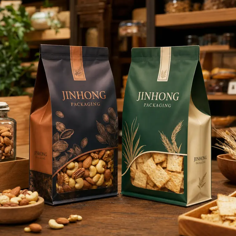 flat bottom food packaging bags for snacks