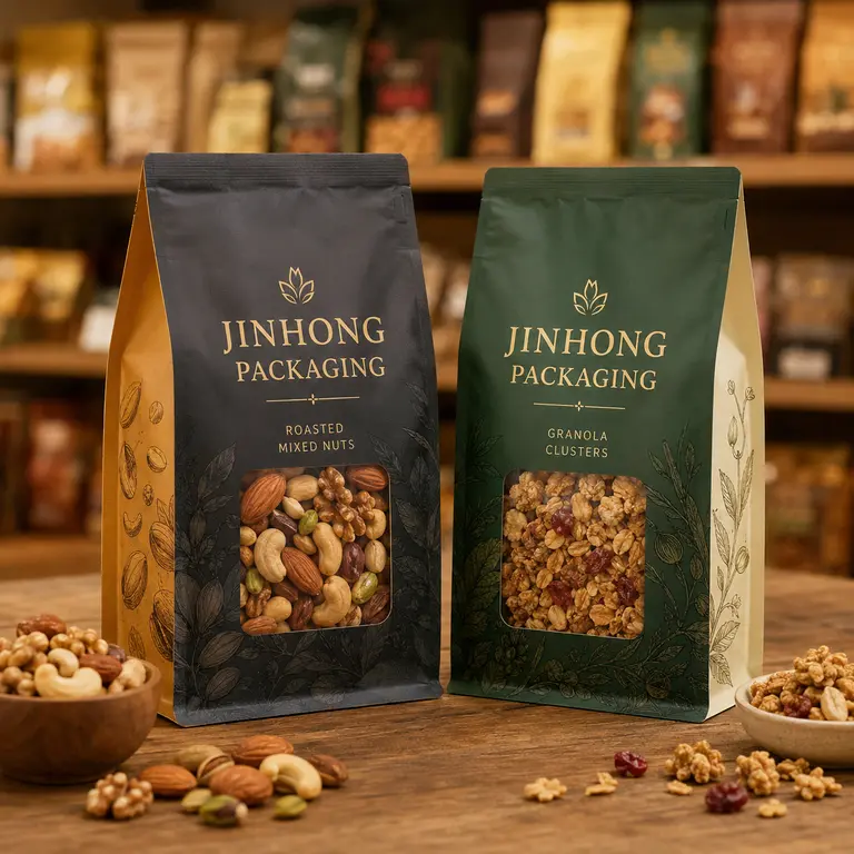 custom flat bottom snack packaging bags
