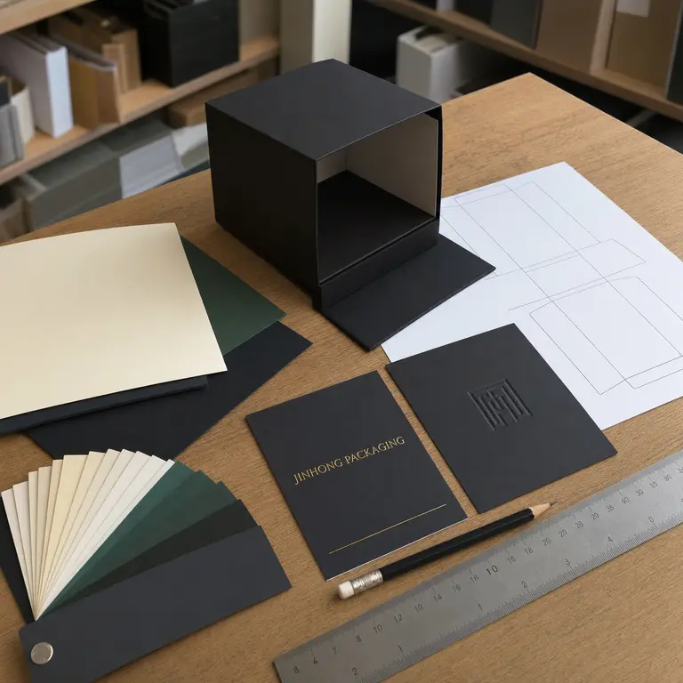 Luxury gift box design materials and finishing samples