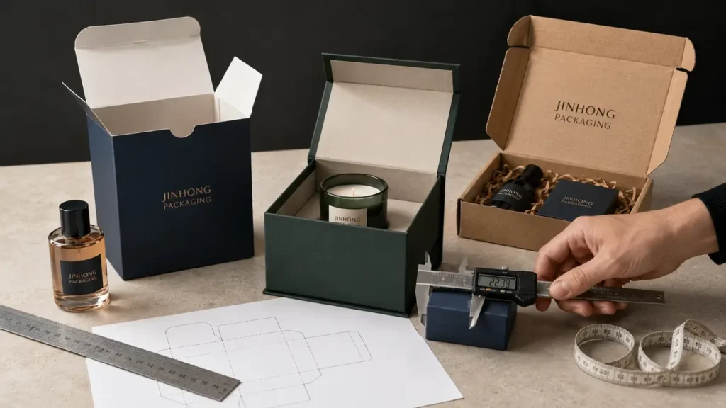 Packaging box size guide and measurement tools