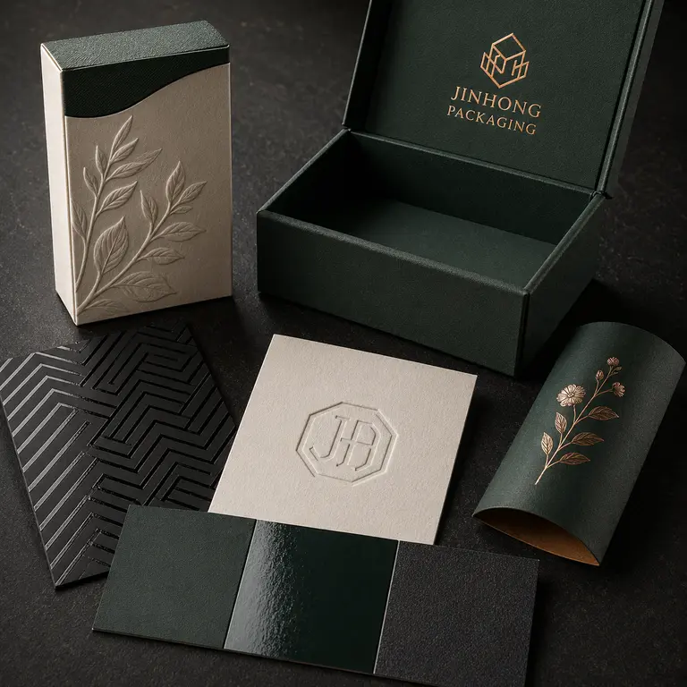Packaging finishes including foil stamping embossing and spot UV