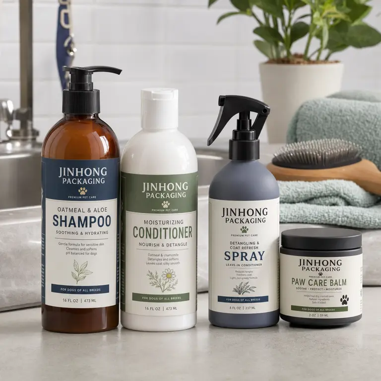 pet shampoo bottles and grooming containers