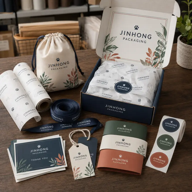 custom pet packaging accessories including tags tissue and ribbons