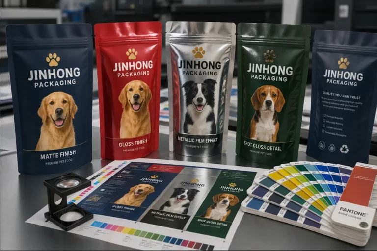 custom printing and finishing for stand-up pet pouches