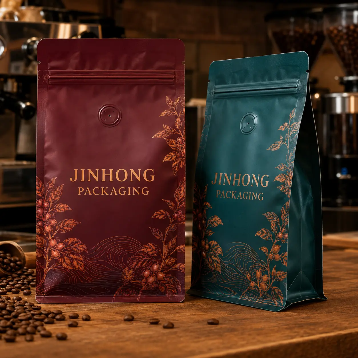 printed flat bottom coffee bags for coffee brands