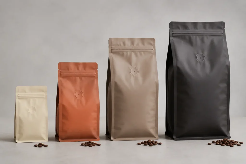 100g 250g 500g and 1kg coffee bag size comparison
