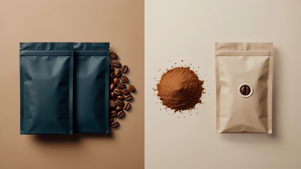 whole bean and ground coffee packaging with degassing valves