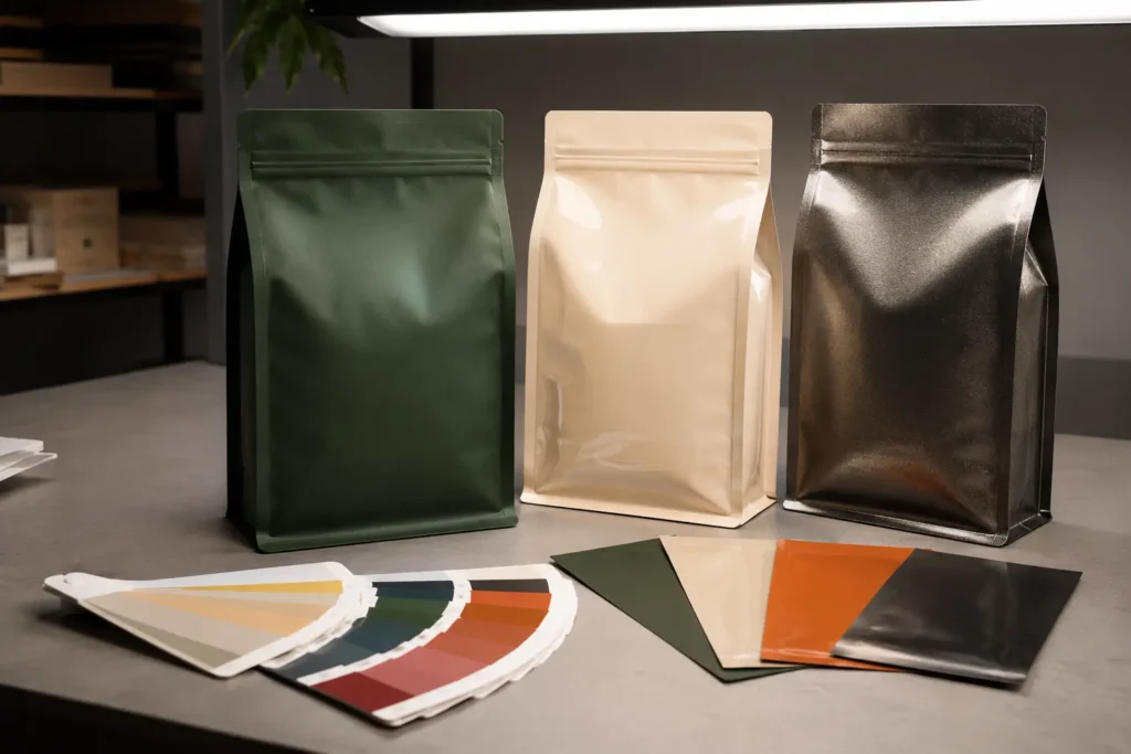 coffee bag printing colors materials and surface finishes