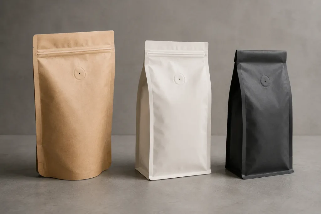 stand up flat bottom and side gusset coffee bag structures