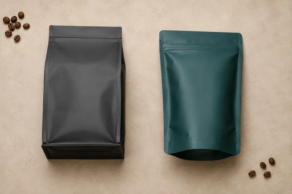 flat bottom and stand up coffee pouch structure comparison