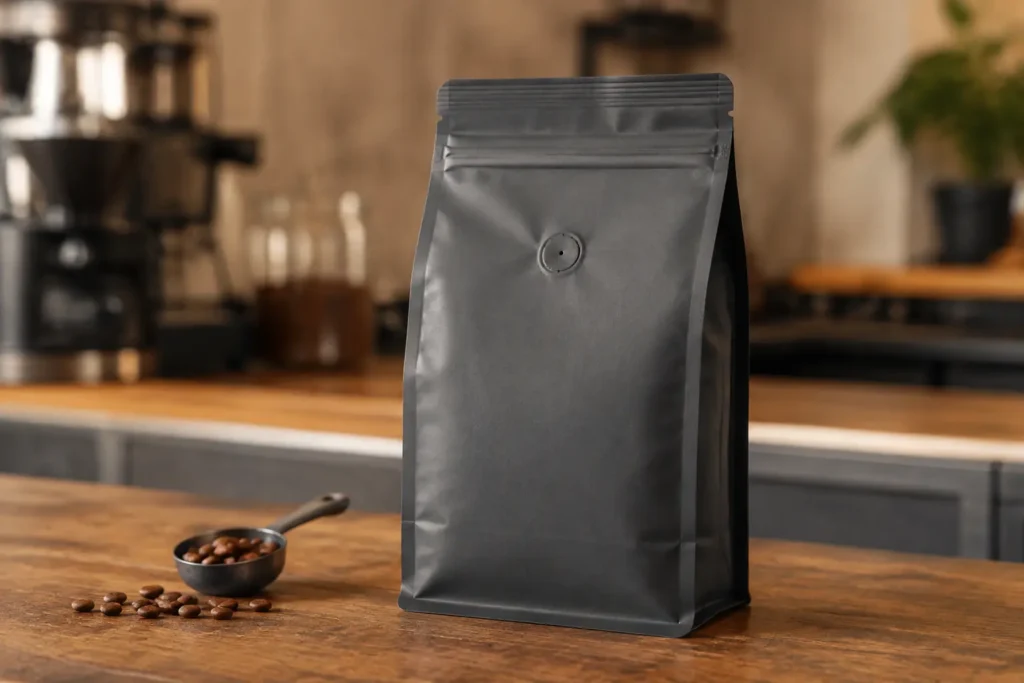 flat bottom coffee pouch with degassing valve