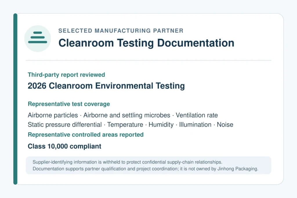 2026 cleanroom environmental testing documentation from a selected manufacturing partner