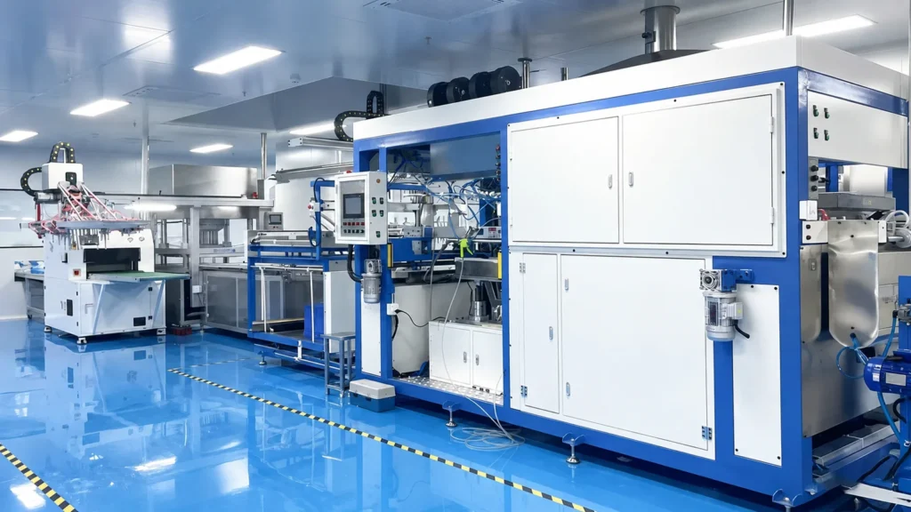 Medical packaging forming equipment in a selected partner production facility