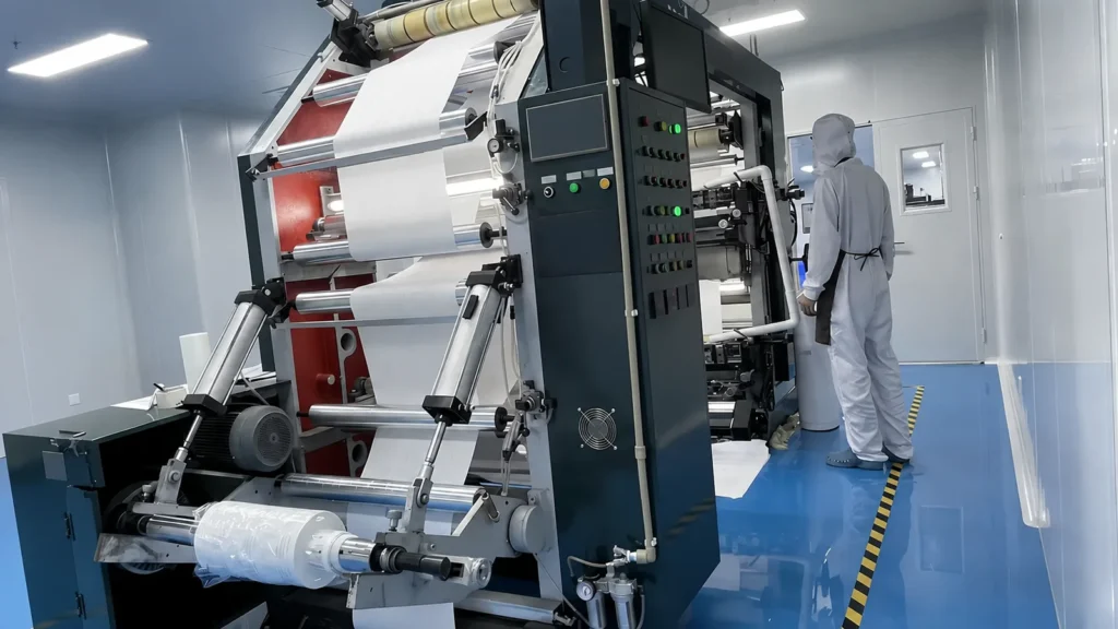 Medical packaging printing line in a selected partner cleanroom