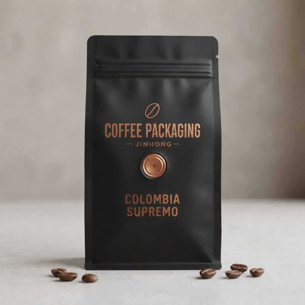 stand up coffee bags with valve for ground coffee