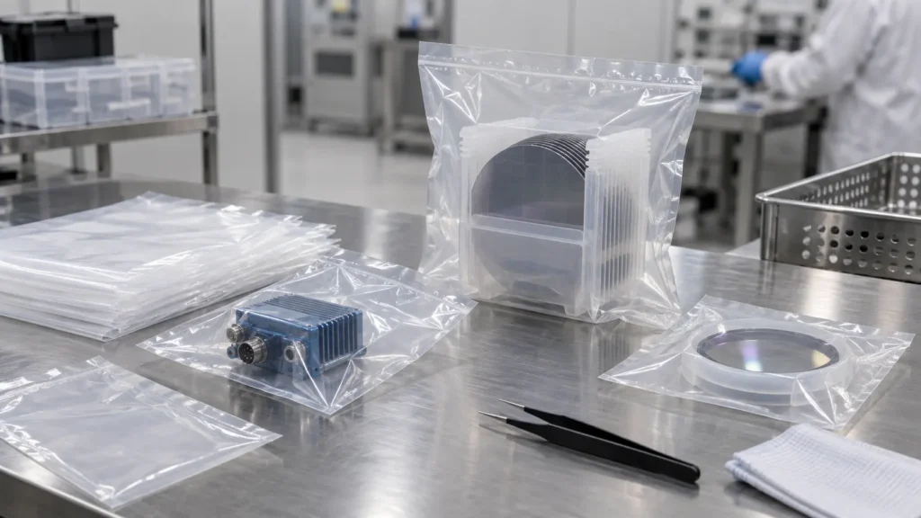 Cleanroom packaging materials for precision components