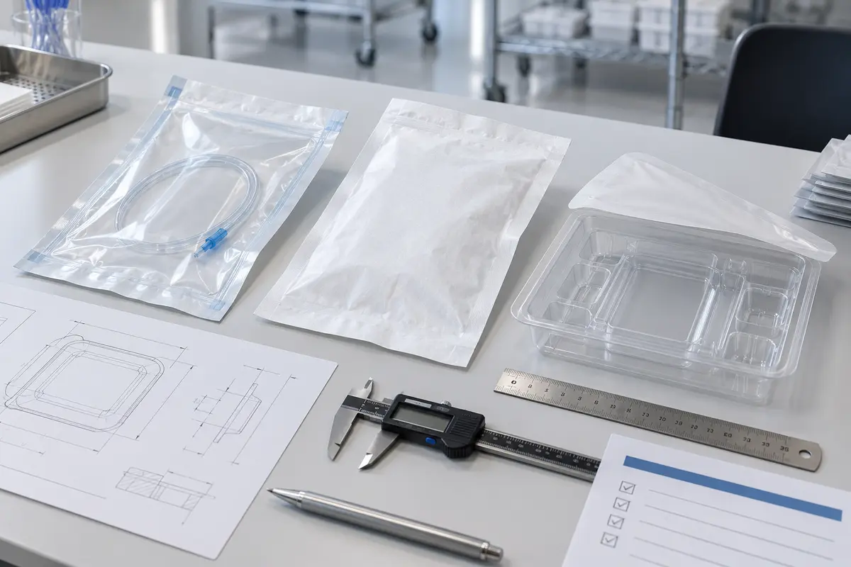 Revisión de requisitos de diseño de embalaje para dispositivos médicos con bolsas de barrera estéril, bandeja, planos y lista de comprobación