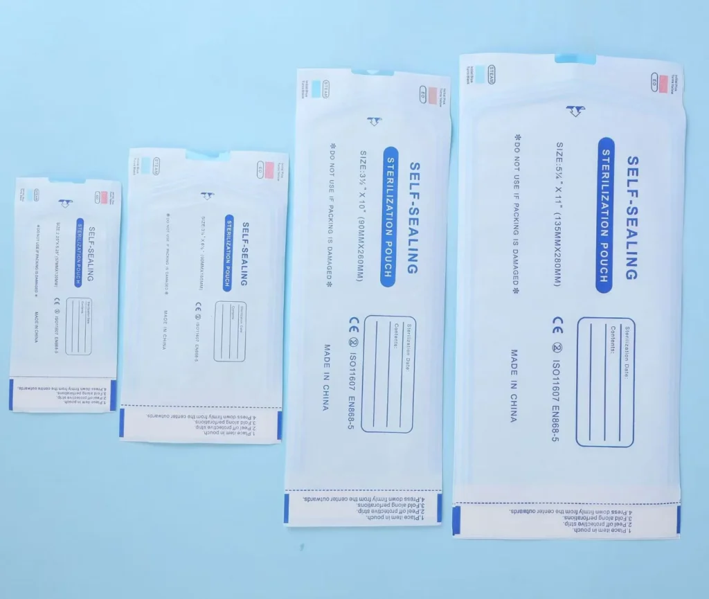 Self-sealing sterilization pouches in four sizes