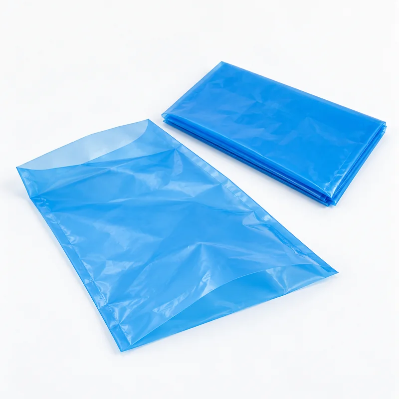 Blue flat VCI bags with an open top
