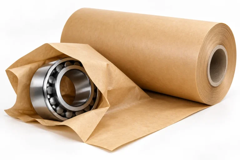 VCI paper roll with a metal bearing partially wrapped in protective paper